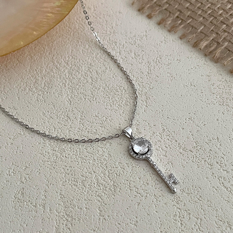 S925 Sterling Silver Full Pavé Key Pendant Necklace - Image 5