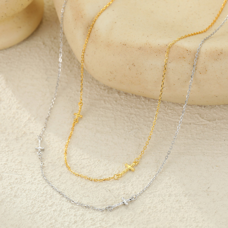 S925 Sterling Silver Crinkled Cross Pendant Necklace - Image 2