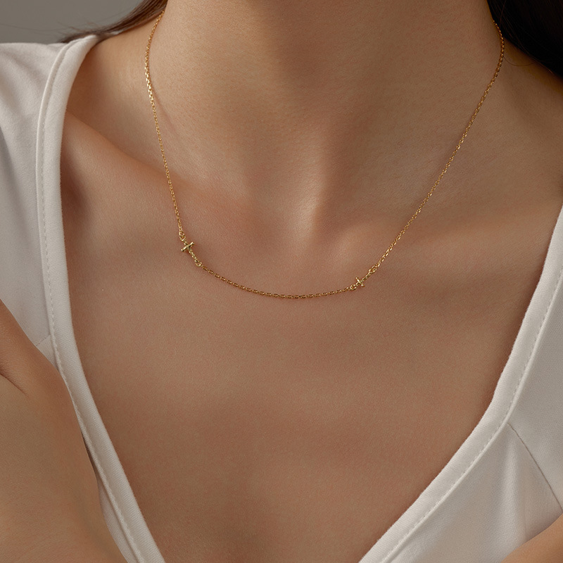 S925 Sterling Silver Crinkled Cross Pendant Necklace - Image 3