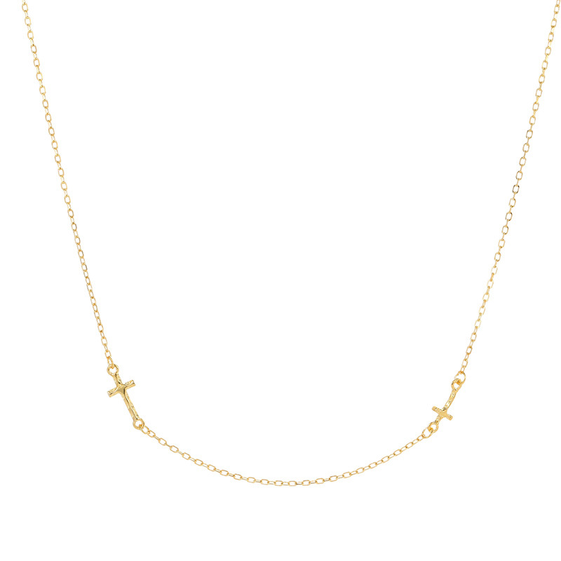 S925 Sterling Silver Crinkled Cross Pendant Necklace - Image 4