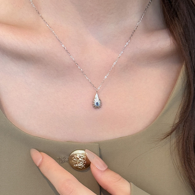 S925 Sterling Silver Blue Diamond Shell Teardrop Necklace - Image 3