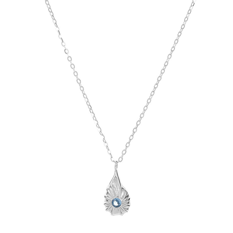 S925 Sterling Silver Blue Diamond Shell Teardrop Necklace - Image 4