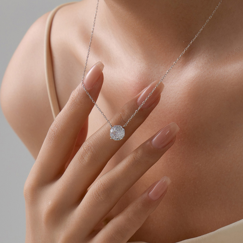 S925 Sterling Silver Rose Zircon Pendant Necklace