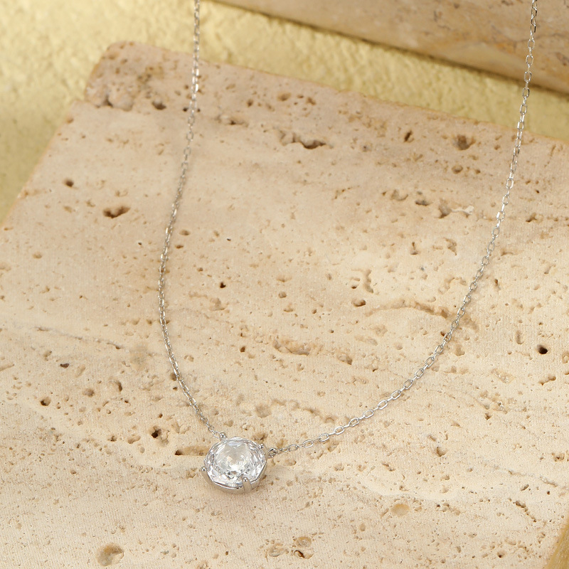 S925 Sterling Silver Rose Zircon Pendant Necklace - Image 2