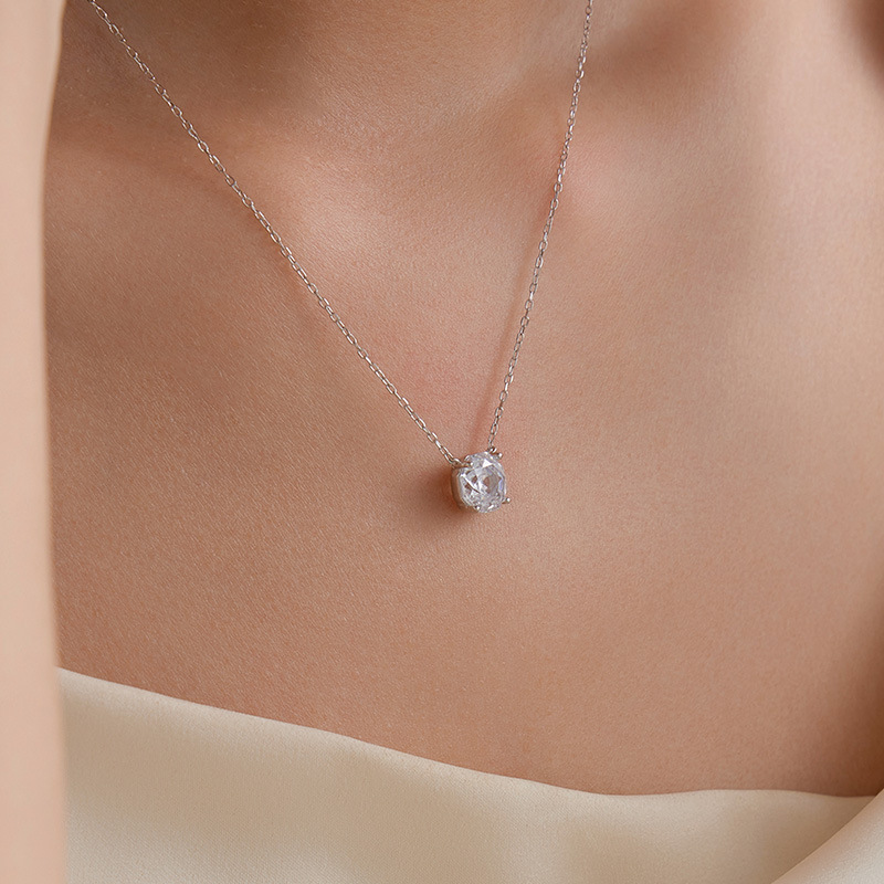 S925 Sterling Silver Rose Zircon Pendant Necklace - Image 3