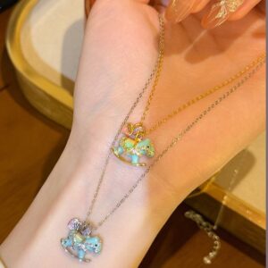 S925 Sterling Silver Enamel Drip Glaze Rocking Horse Necklace