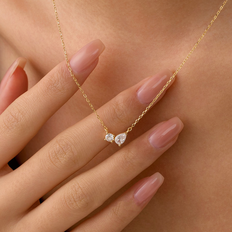 S925 Sterling Silver Minimalist Teardrop Round Zirconia Necklace
