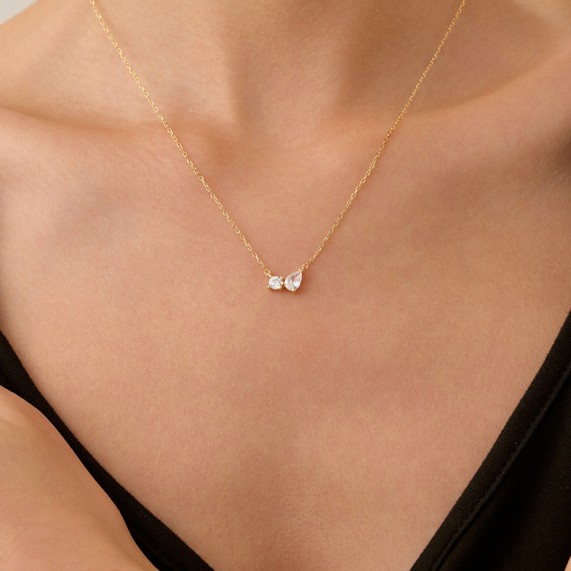 S925 Sterling Silver Minimalist Teardrop Round Zirconia Necklace - Image 3