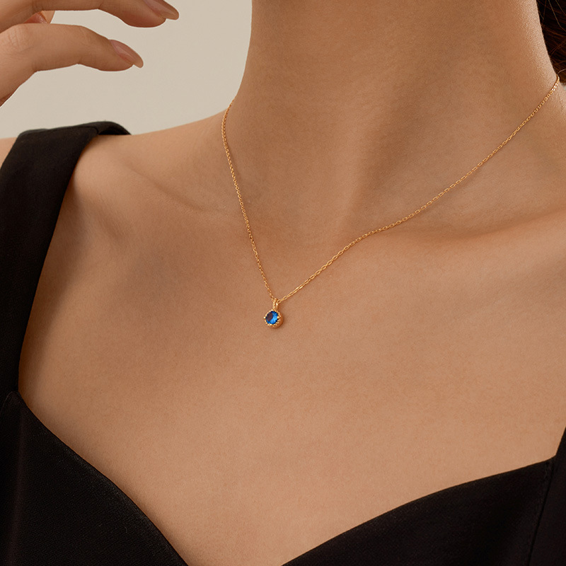 S925 Sterling Silver Blue Zirconia Necklace