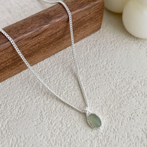S925 Sterling Silver Jasper Plain Silver Necklace
