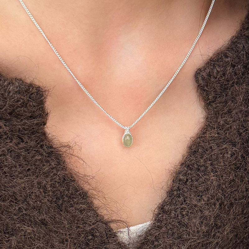 S925 Sterling Silver Jasper Plain Silver Necklace - Image 2