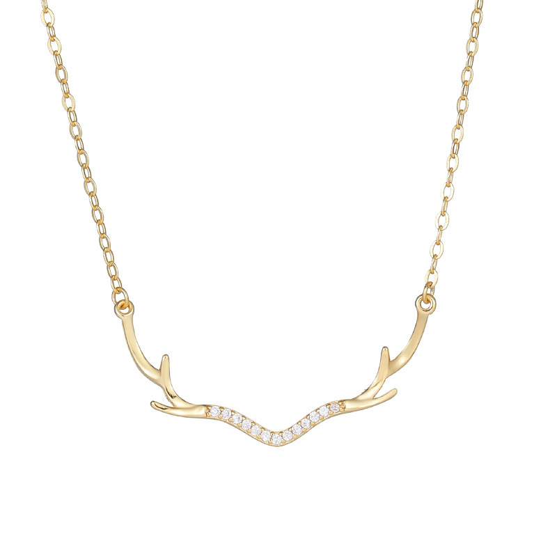 S925 Sterling Silver Deer Antler Necklace with Zirconia - Image 4