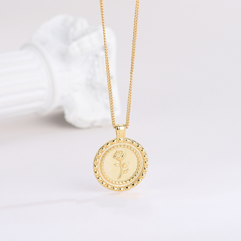 S925 Sterling Silver Round Rose Pendant Necklace