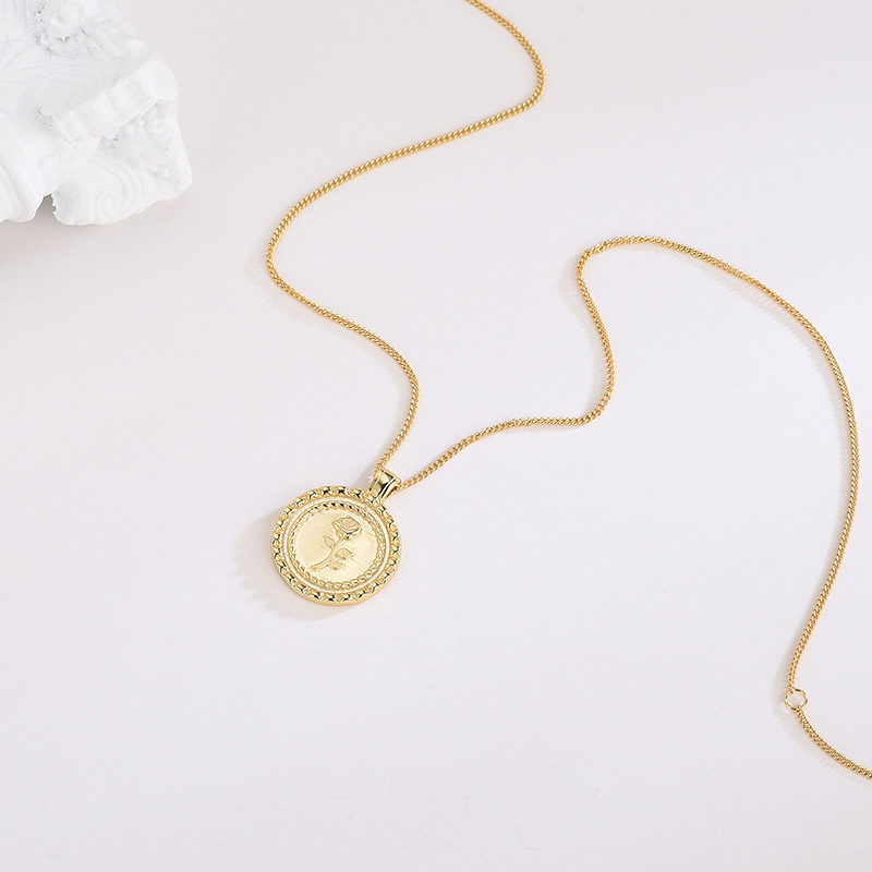 S925 Sterling Silver Round Rose Pendant Necklace - Image 3