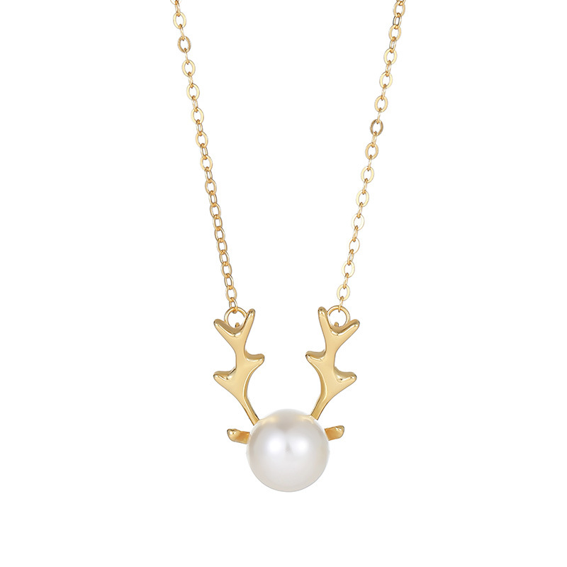 S925 Sterling Silver Deer Antler Pearl Pendant Necklace - Image 4