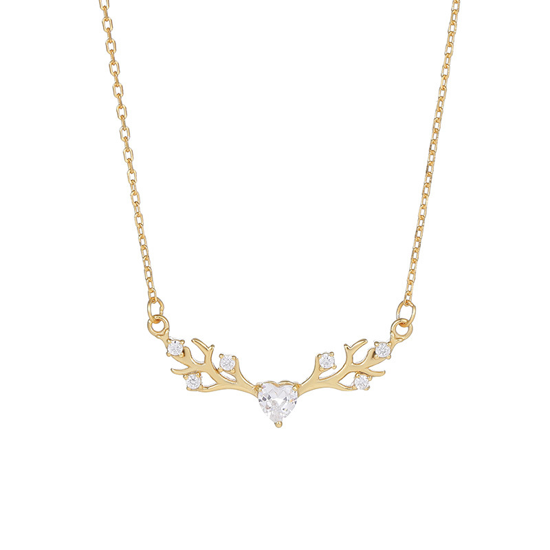 S925 Sterling Silver Deer Antler Necklace with Zirconia - Image 4