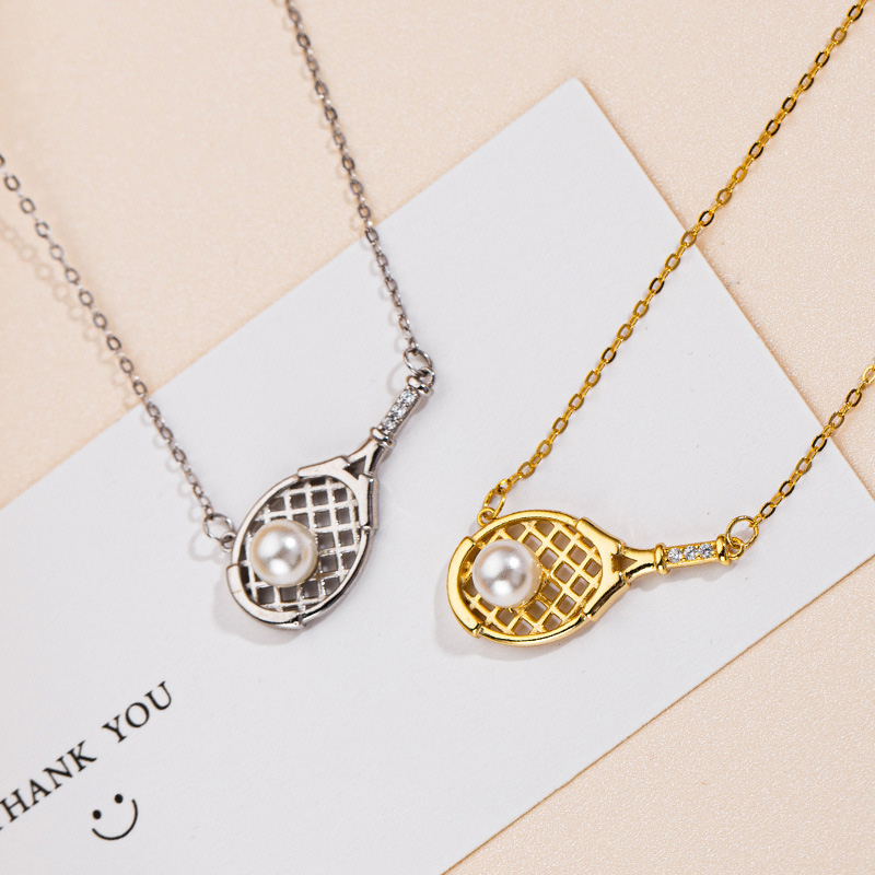 S925 Sterling Silver Tennis Racket Necklace
