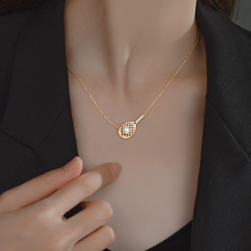 S925 Sterling Silver Tennis Racket Necklace - Image 2