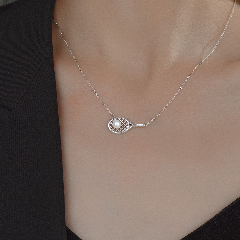S925 Sterling Silver Tennis Racket Necklace - Image 3