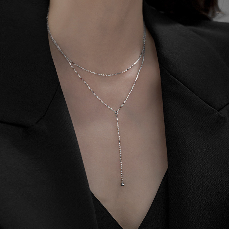 S925 Sterling Silver Double Layer Tassel Necklace