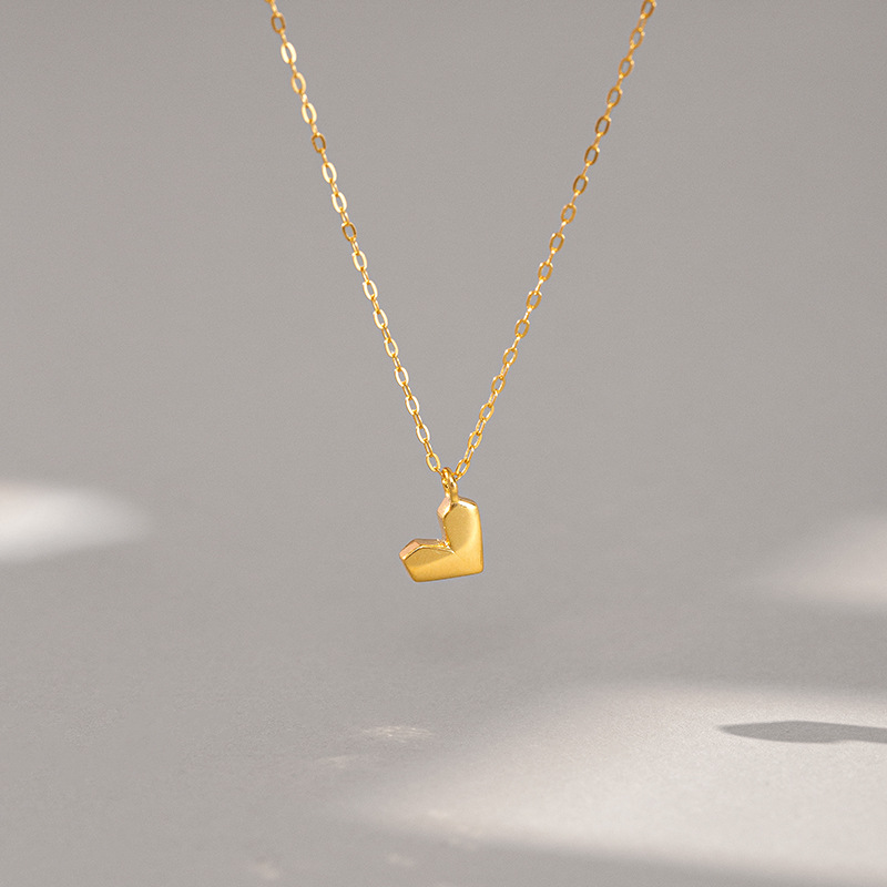 S925 Sterling Silver Geometric Cut Heart Pendant Necklace - Image 2