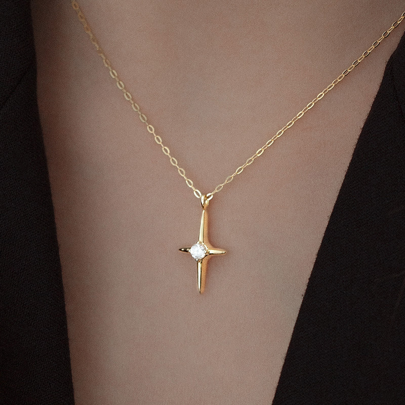 S925 Sterling Silver Minimalist Diamond-Accented Cross Star Necklace