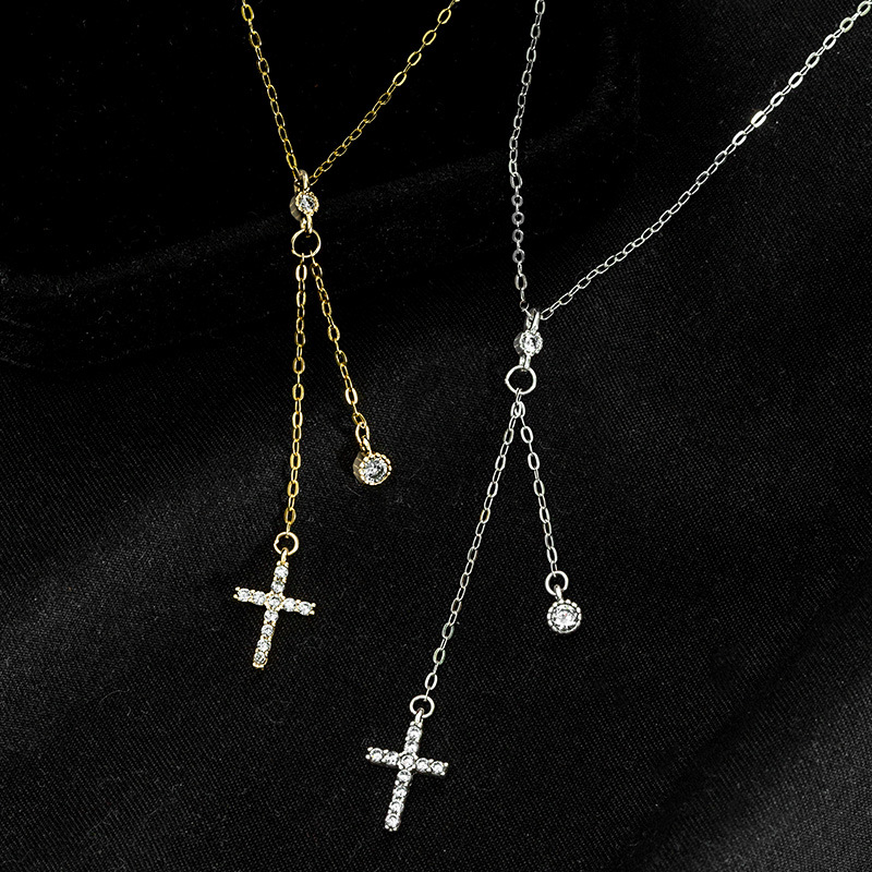 S925 Sterling Silver Cross Tassel Necklace - Image 2
