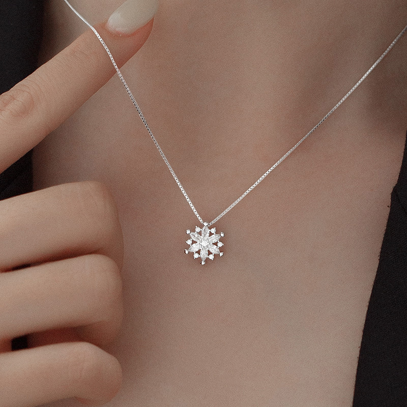 S925 Sterling Silver Snowflake Pendant Necklace with Zirconia