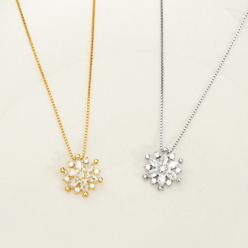 S925 Sterling Silver Snowflake Pendant Necklace with Zirconia - Image 2
