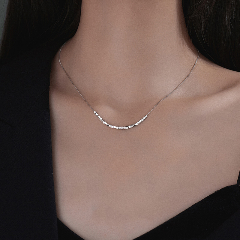 S925 Sterling Silver Small Square Necklace