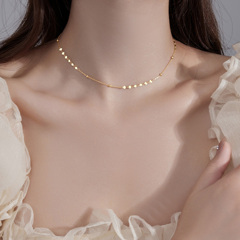 S925 Sterling Silver Heart Accent Choker Necklace