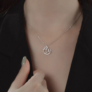 S925 Sterling Silver Reindeer Necklace with Zirconia