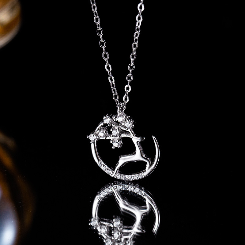S925 Sterling Silver Reindeer Necklace with Zirconia - Image 2