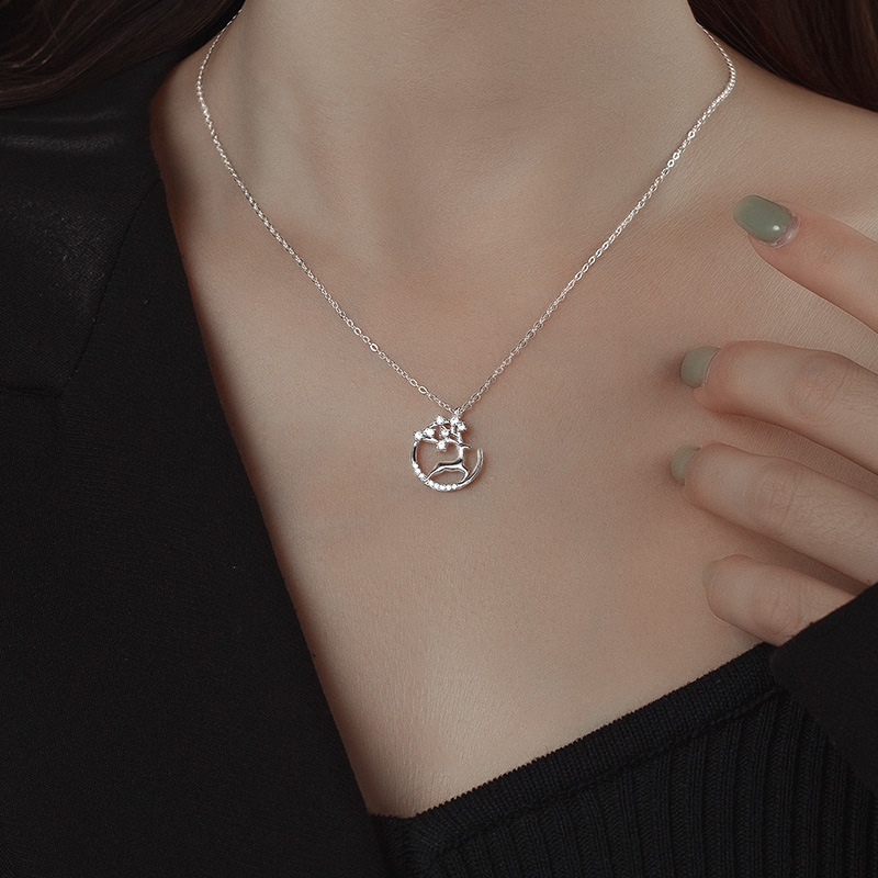 S925 Sterling Silver Reindeer Necklace with Zirconia - Image 3