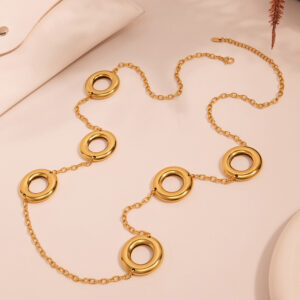 Stainless Steel Hollow Circle Long Pendant Necklace