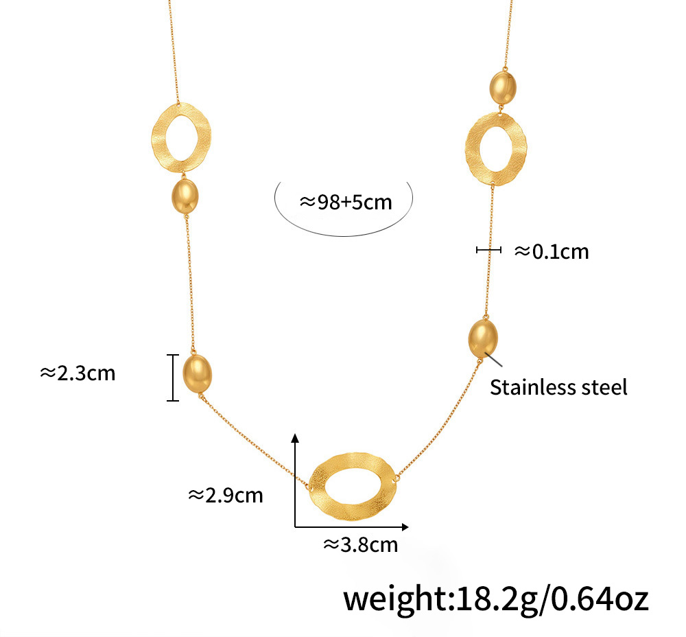 Stainless Steel Hammered Egg-Shaped Hollow Long Pendant Necklace - Image 5