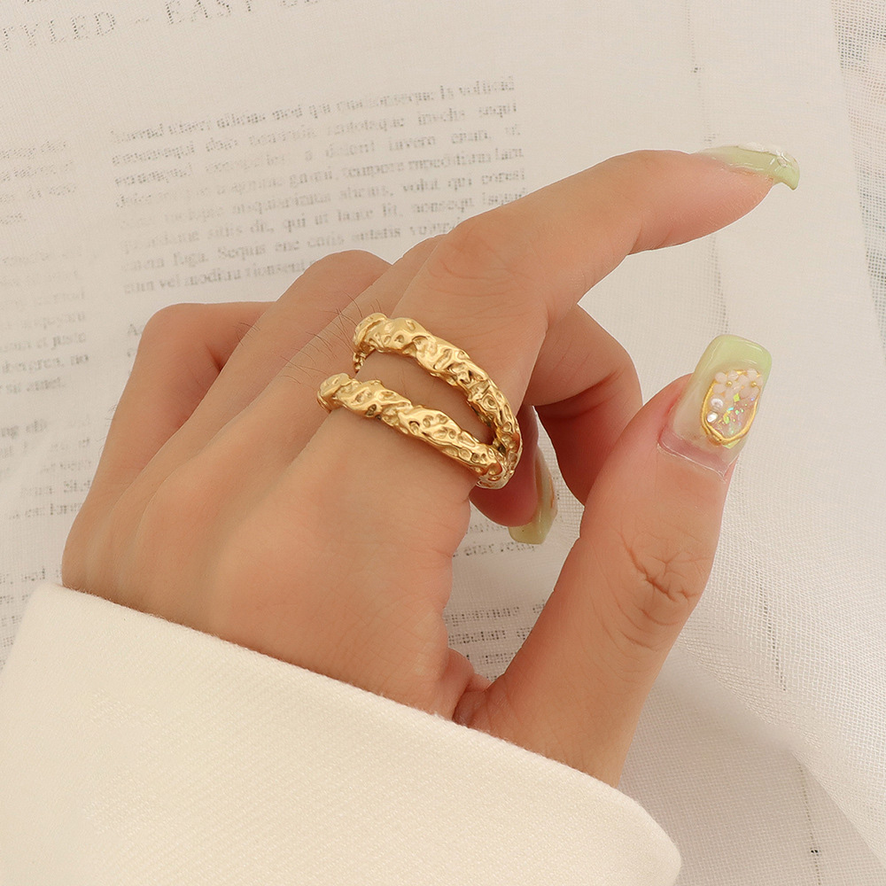 Titanium Steel Hammered Foil Texture Double-Layer Ring