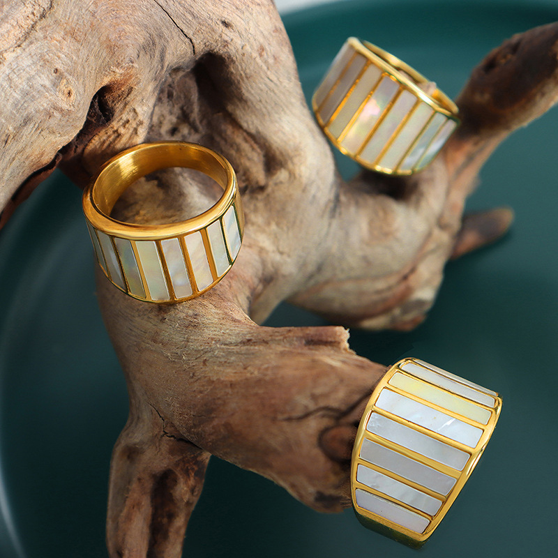 Titanium Steel Vintage White Seashell Ring - Image 2