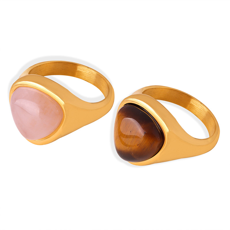 Titanium Steel Natural Rose Quartz and Tiger's Eye Ring - Image 4