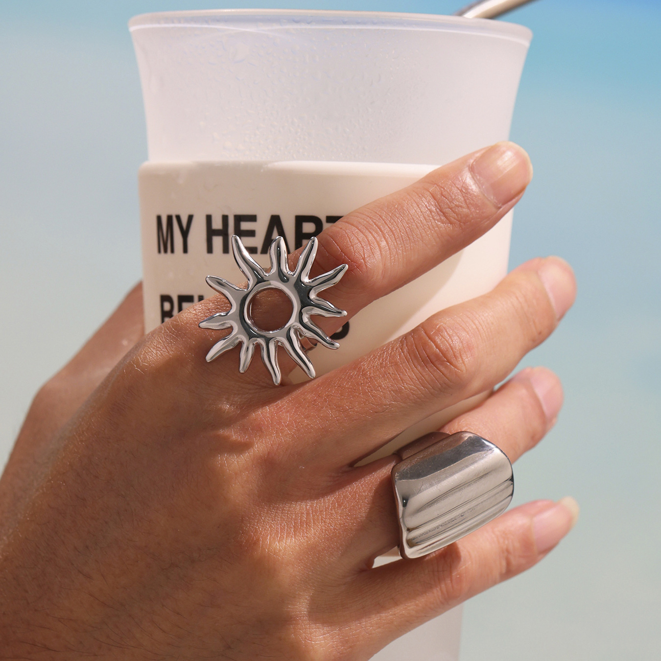 Stainless Steel Sunflower Ring - Image 3