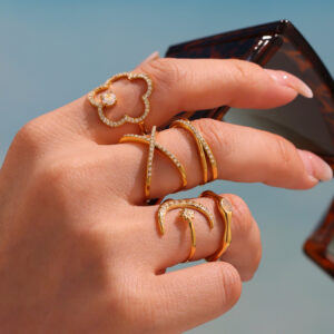 Stainless Steel 5A Zircon Star-Moon Irregular Geometric Ring