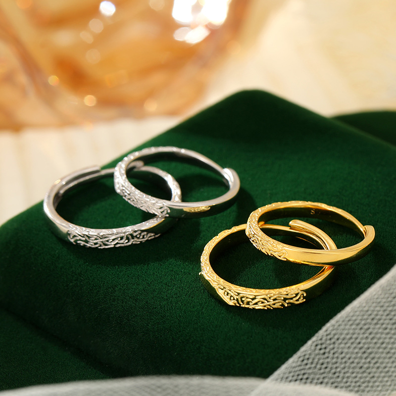 S925 Sterling Silver Irregular Texture Couple Rings - Image 2