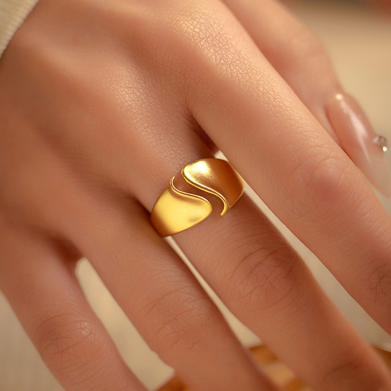 S925 Sterling Silver Metallic Matte Wide Curved Ring