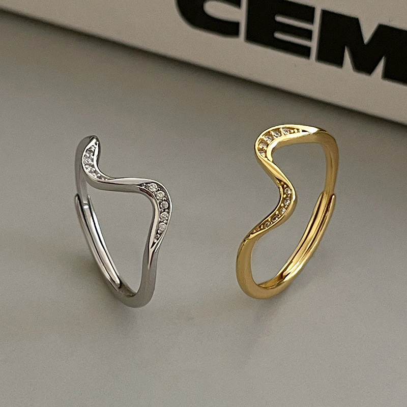 S925 Sterling Silver Wave Zircon Ring