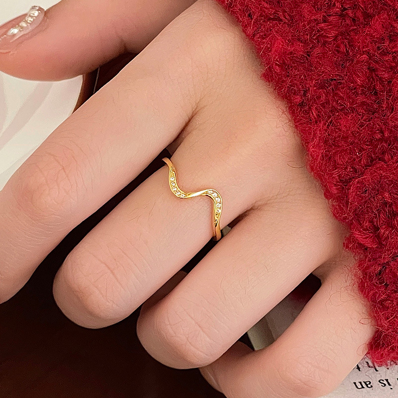 S925 Sterling Silver Wave Zircon Ring - Image 2