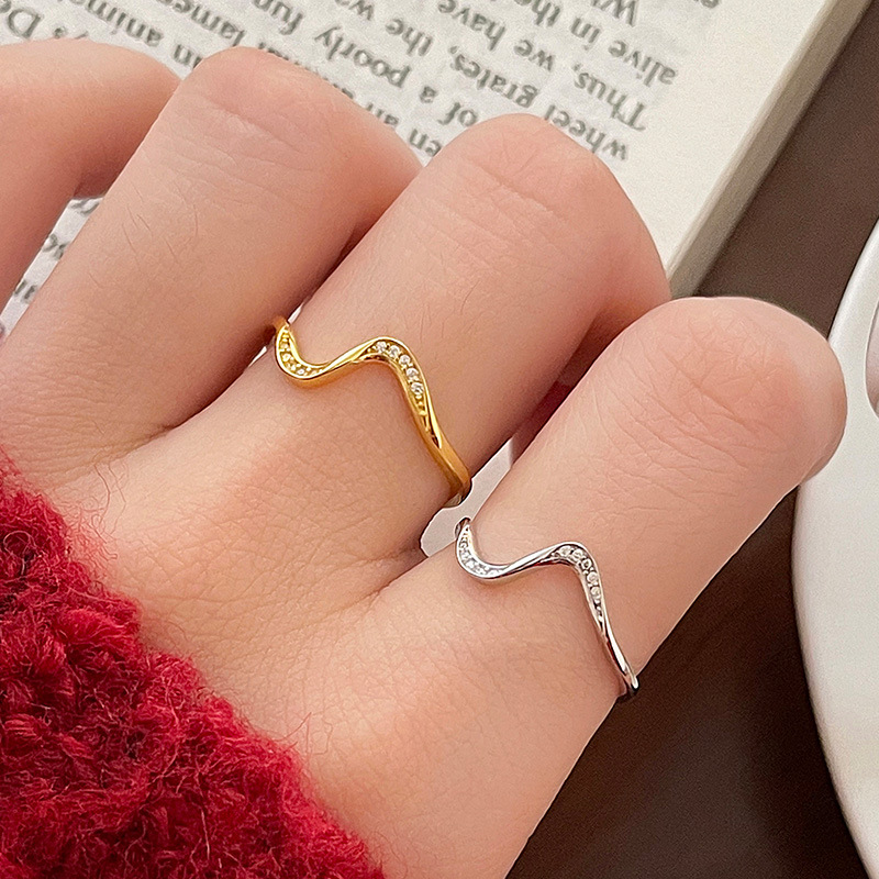 S925 Sterling Silver Wave Zircon Ring - Image 3