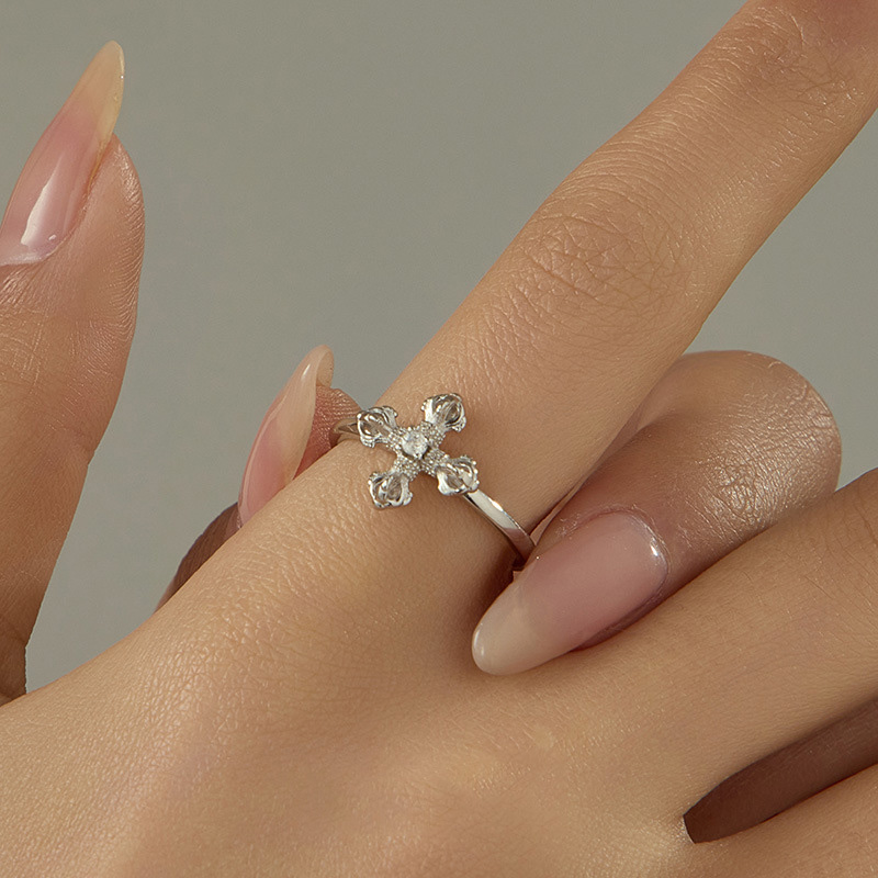 S925 Sterling Silver Vajra Cross Ring