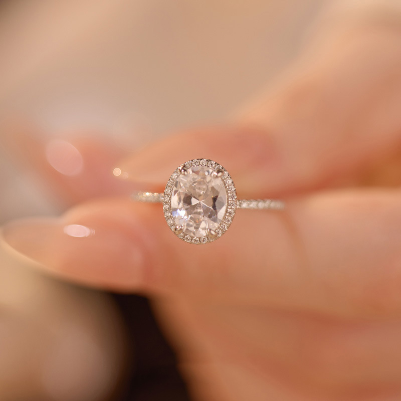 S925 Sterling Silver Luxury Oval Solitaire Ring