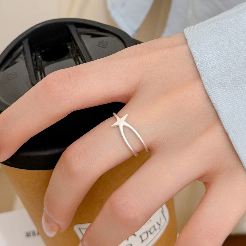 S925 Sterling Silver Matte Starfish Adjustable Ring