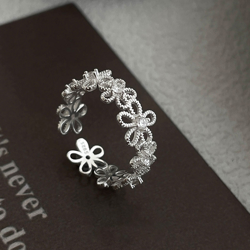 S925 Sterling Silver Lace Openwork Floral Ring
